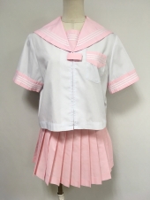 ピンク衿半袖セーラー服